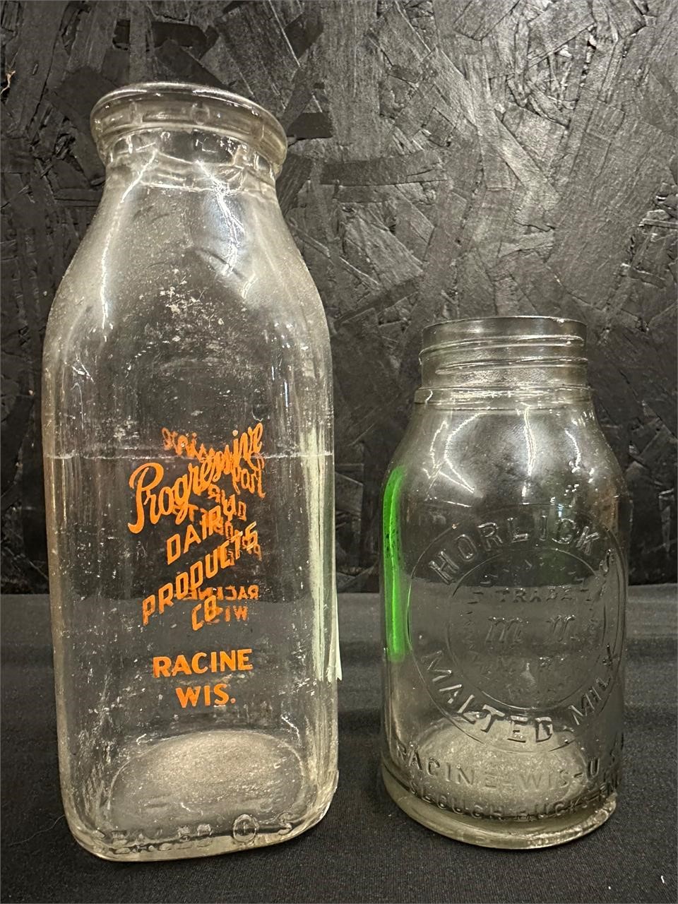 RACINE, WI Collectible Glass Bottles Horlick Dairy