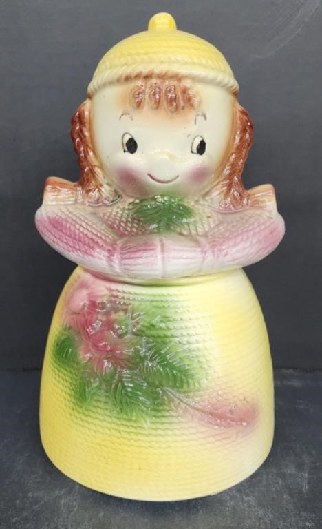 (X) 1950s American Bisque Cookie Jar Yarn Doll