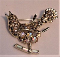 Jeweled Rhinestone Bird Pin Brooch