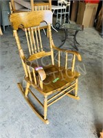vintage oak press back arm chair