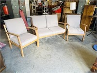 3 pc wood patio settee & 2 chairs