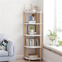 IOTXY 5-Tier Wooden Corner Bookshelf, White