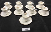 9 pcs. Royal Crown Derby Tea Cup & Saucer Sets