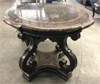 Ornate Pedestal Table with Inlaid Wood