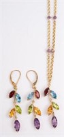 10K Yellow Gold Gemstone Necklace & Earrings Set.