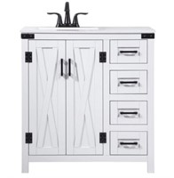 4 Drawer White Vanity, 1 Sink, Barn Door Cabinets,