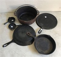 6 Pieces of Cast Iron Incl Skillets