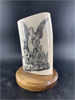 Jim Pierce ivory scrimshaw of a guardian angel ove