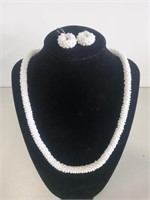 White Seed Bead Necklace w/ Earrings