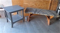 WOOD TABLE & CAMO COVERED OUTDOOR BENCH