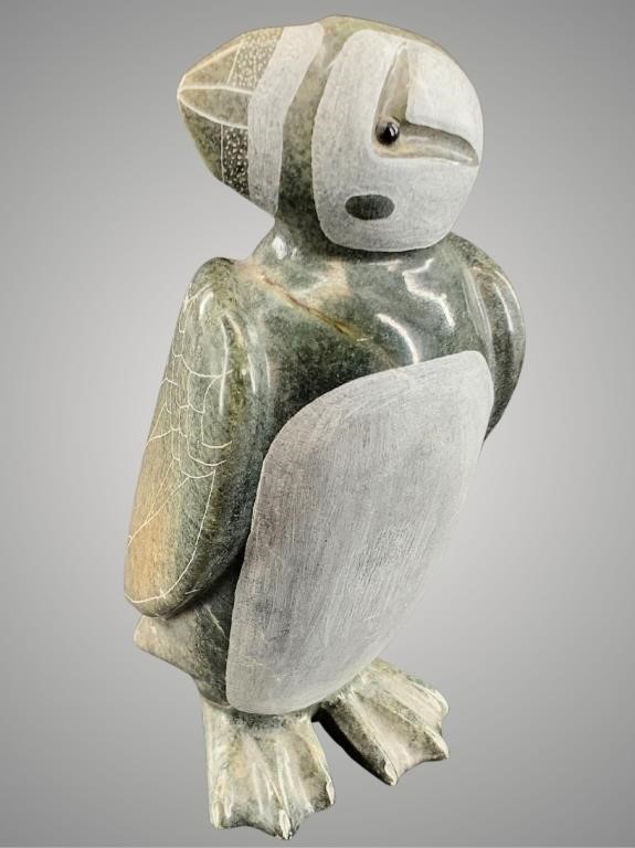 Gorgeous soapstone puffin intricately carved, ston