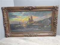 Ship Pastel In Ornate Frame