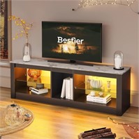 Bestier White Marble Tv Stand Led Entertainment