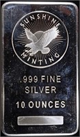 (1) 10 OZ .999 SILVER SUNSHINE MINTING BAR