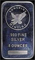 (1) 5 OZ .999 SILVER SUNSHINE MINTING BARS