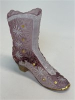 Fenton Hand Painted Daisy & Buttons Glass Boot