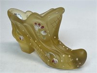 Fenton Hand Painted Glass Bootie Signed by Artist