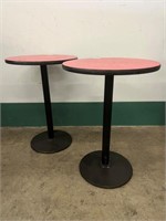 2 RED TOPPED BAR TABLE W TRUMPET BASES