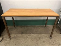 6 SEATER WOODEN BAR TOPPED TABLE W METAL FRAME