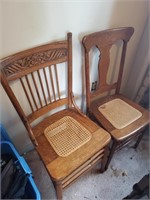 Two Antique Oak Cane Bottom Chairs