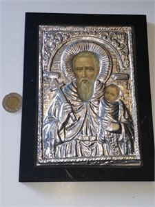 Plaque d’icône byzantine grecque en argent 950 de
