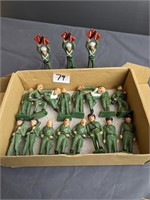 19 vintage cast iron soldiers hand painted
