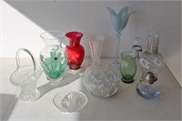 Glass Vases & Oil Lamp