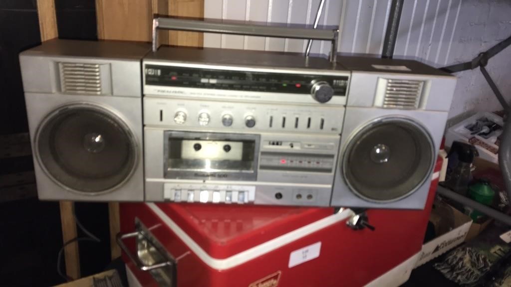 Vintage realistic boom box. With cassette.