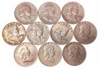 (10) 1960 Benjamin Franklin Silver Half Dollars