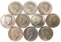 (10) 1964 & 65 J. F. K. 90% Silver Half Dollars