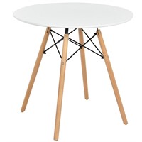 *Round Modern Dining Table W Solid Wooden Leg-Wh