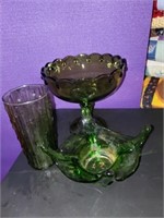 GREEN GLASS - BOWL/ GLASS AND PLANT BASE