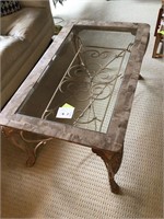Beige/cream marble top iron base wood coffee table