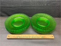 10 green depression glass plates