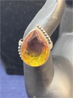 Sterling silver ring size 7 amber color stone