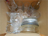 Box of Clear Glass Cups and Dishes