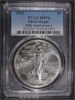 2011 AMERICAN SILVER EAGLE PCGS MS70 25TH ANNIV