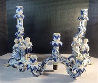 3 pc. Ornate Fine Porcelain Candelabras