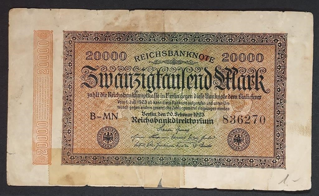 1923  Germany  20,000 Marks note  Tape