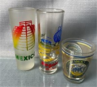 Lot of 3 shot glasses  2-4in Mexico 1-2in