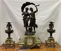 French Figural 3 Piece Clock Set