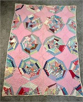 61inx81in Vintage Handmade Patterned Quilt