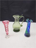 Pasco Vase & Art Glass Pitcher & Vase