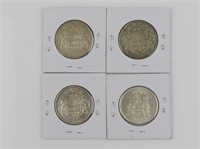 FOUR 1953-54, 1956, 1962 CANADIAN 50 CENT COINS