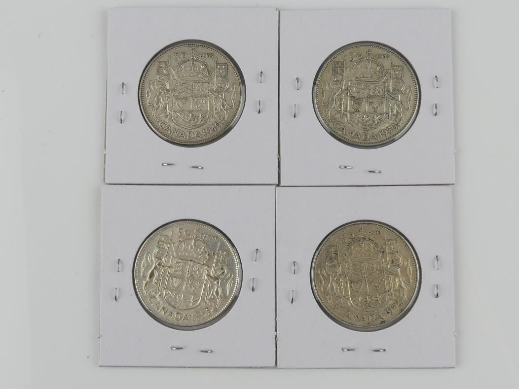 FOUR 1949-1952 CANADIAN 50 CENT COINS