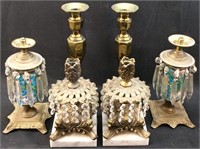 ANTIQUE BRASS PRISM CANDLE HOLDERS LOT