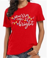 New (Size M)  Womens Christmas T Shirt Merry and