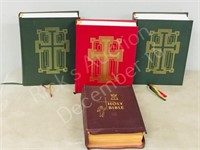 4- leather books- 1 Holy Bible, 3 Lectionaries
