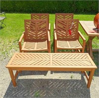 Wooden Patio Arm Chair Lot and Coffee Table