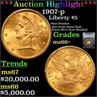 *Highlight* 1907-p Liberty $5 Graded ms66+